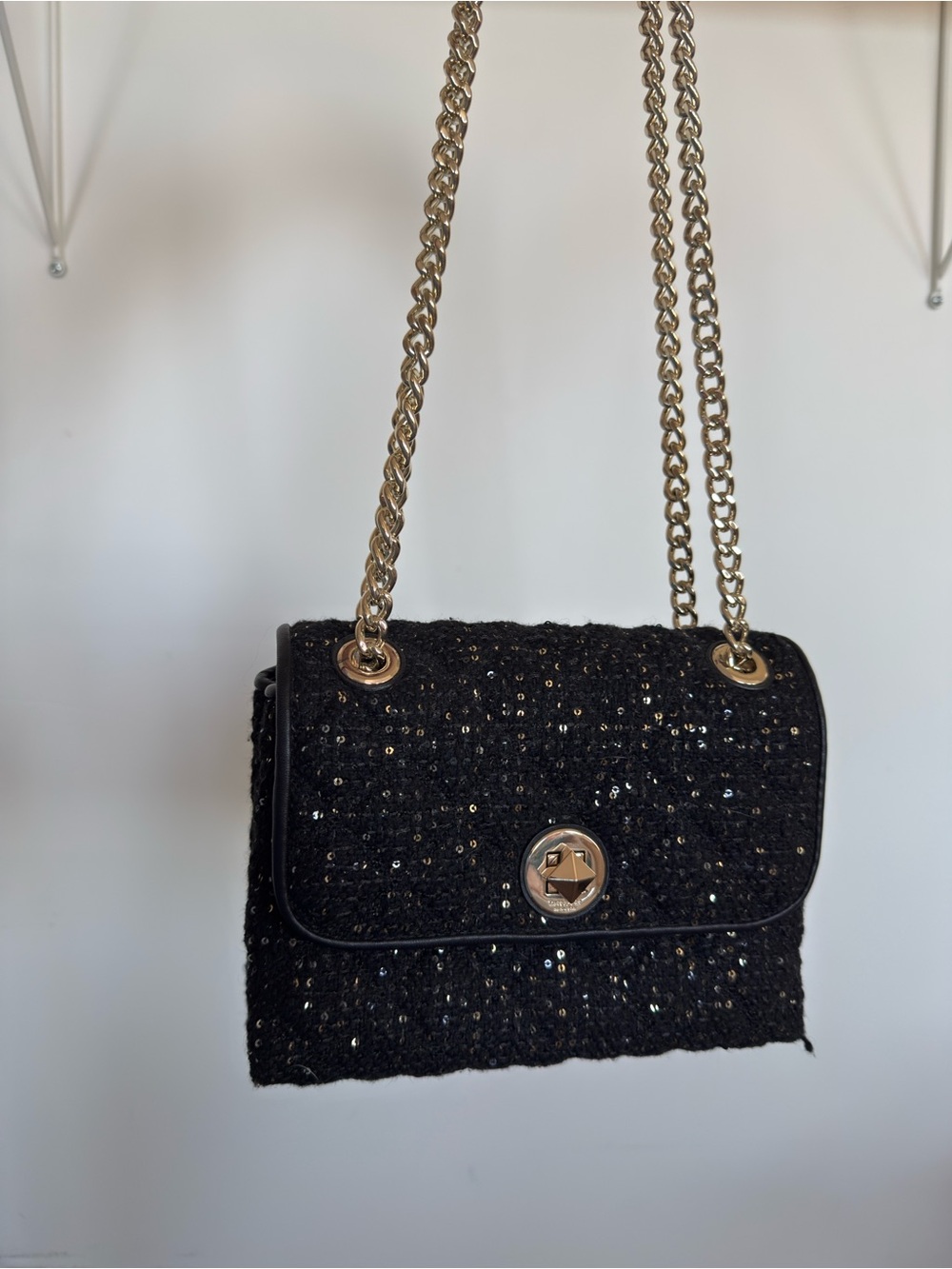kate spade Black Sequin Shoulder Bag with Gold Chain